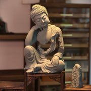 Resting Buddha Sandstone Statue with Free Namo Amitabha Buddha Stone Plaque