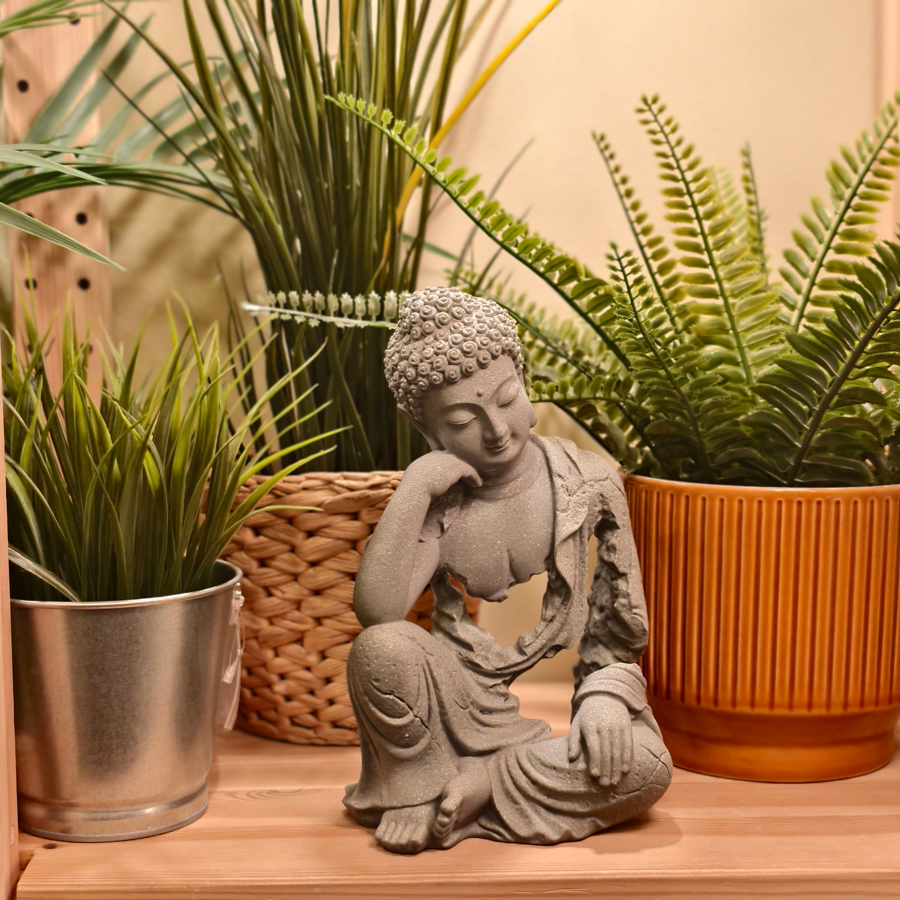 Resting Buddha Sandstone Statue with Free Namo Amitabha Buddha Stone Plaque