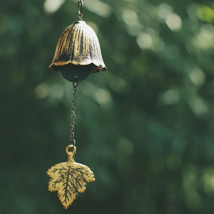 Zen Shaolin Cast Iron Wind Chime – Maple Leaf Design, Antique Bronze