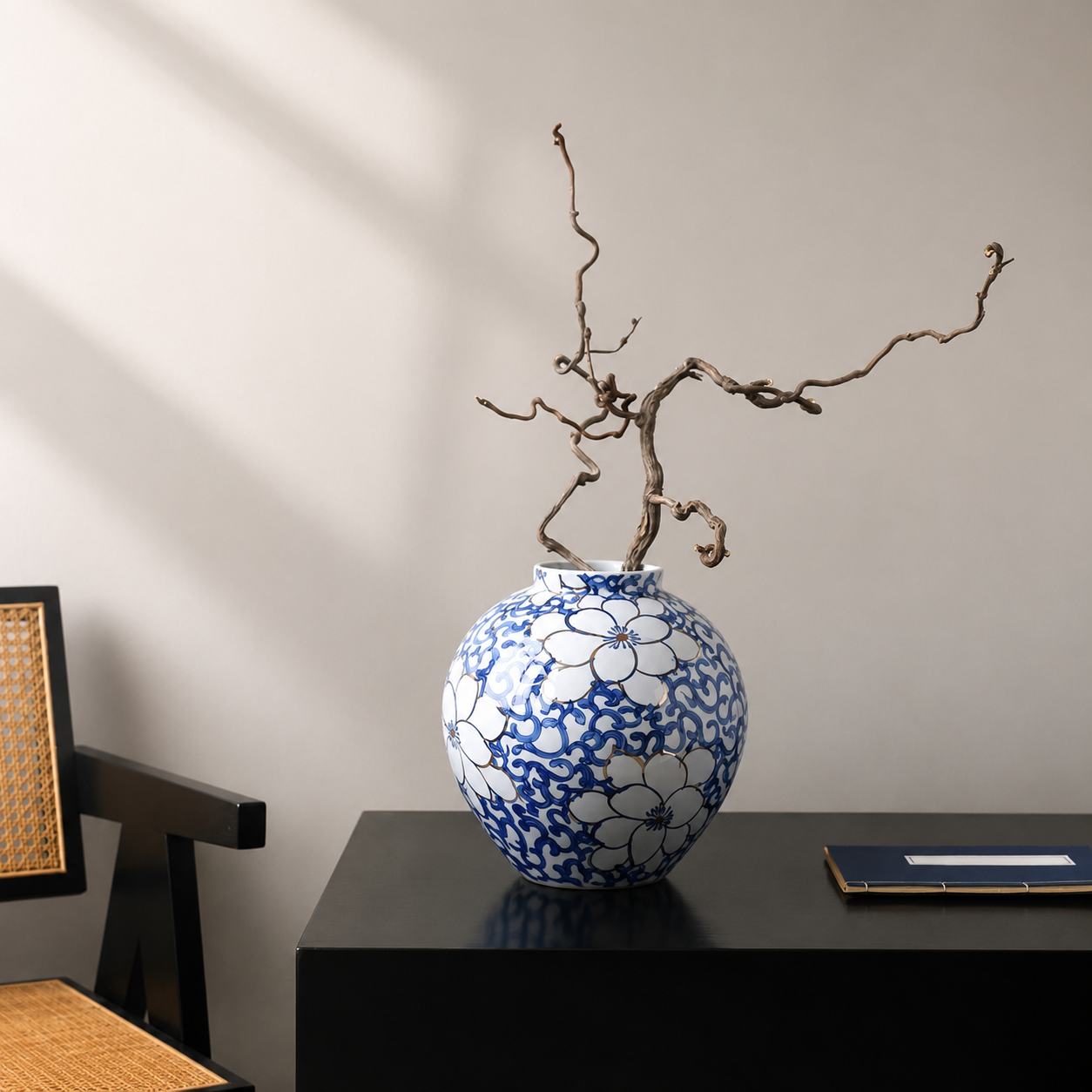 Hand-Painted Blue & White Floral Ceramic Vase — Made in Jingdezhen, Luxurious & Elegant - ShaolinMart