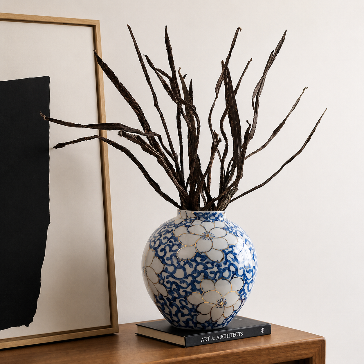 Hand-Painted Blue & White Floral Ceramic Vase — Made in Jingdezhen, Luxurious & Elegant - ShaolinMart