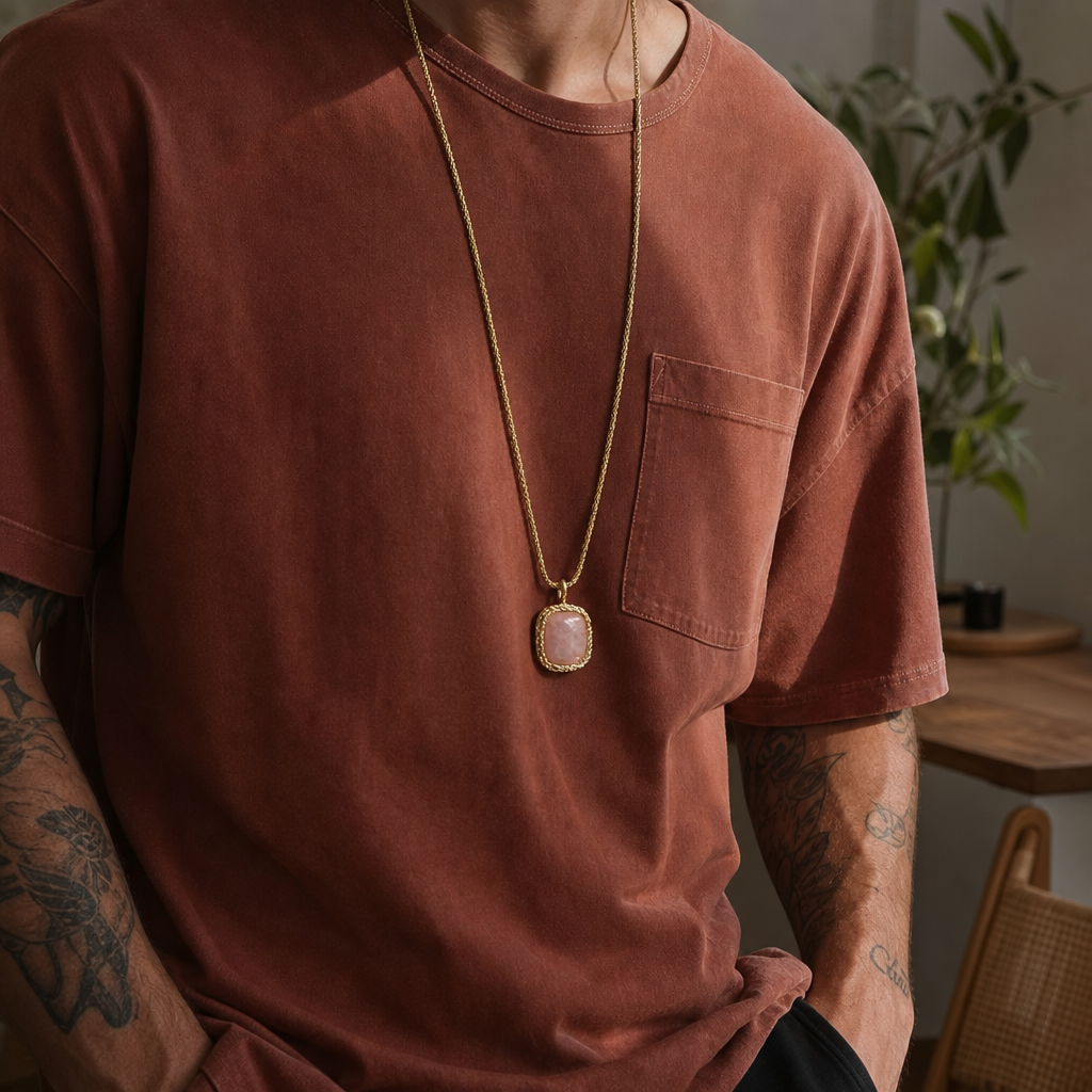 "The Vintage Heritage" 18k Gold-Plated Square Natural Stone Pendant Long Necklace – Antique Light Luxury Statement Sweater Chain