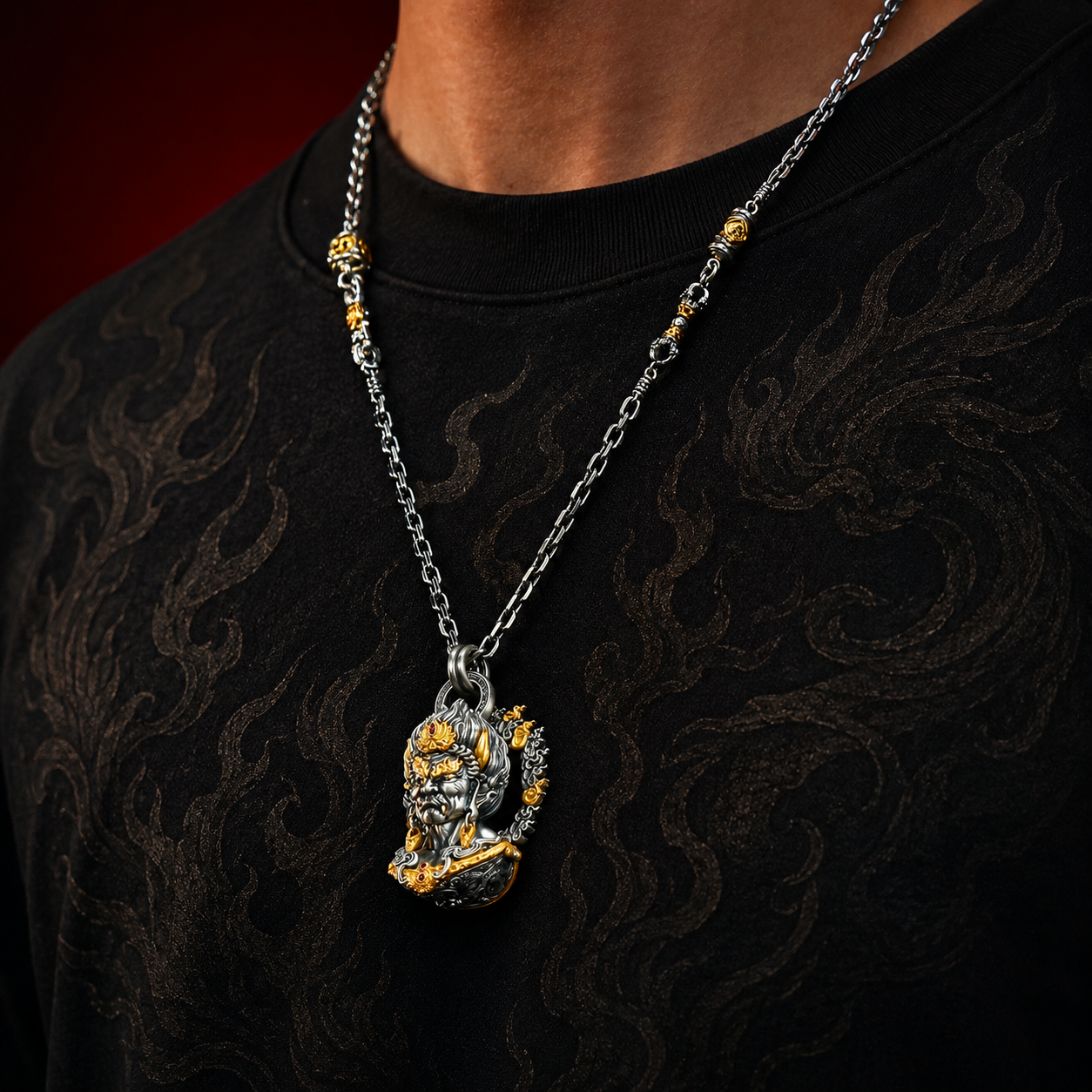 Acala Wisdom King S925 Silver Pendant – Hand-Carved Vajra Cord Guardian Necklace