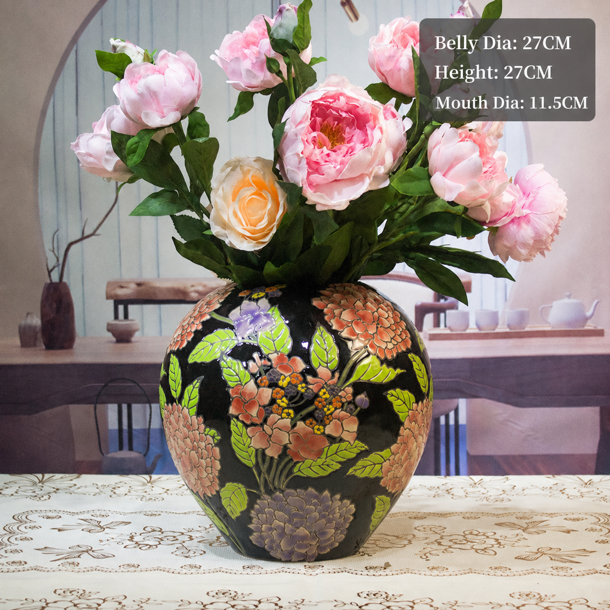 Jingdezhen-Style Handcrafted Ceramic Floral Vase – Artistic Home Decor Accent by ShaolinMart