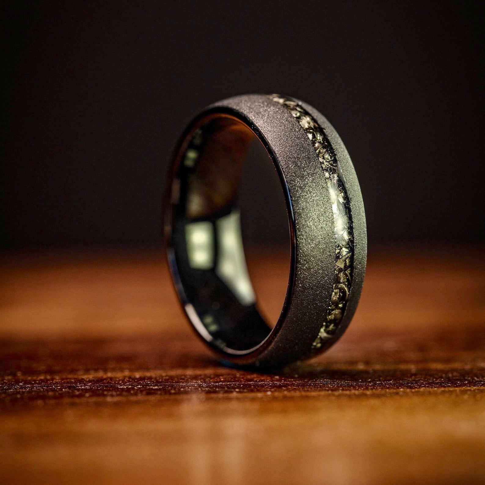 Black Tungsten Ring with Stardust Inlay | Domed Arc Band, Scratch-Resistant Matte Finish