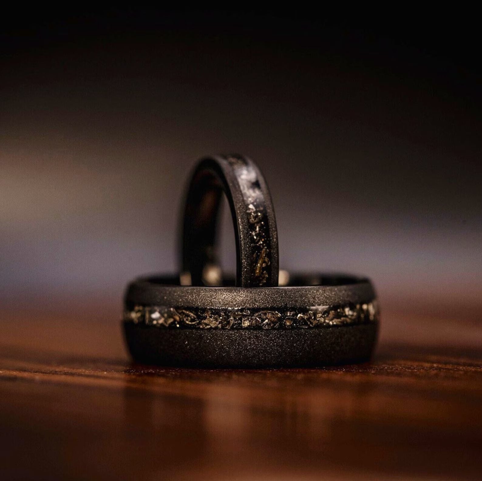 Black Tungsten Ring with Stardust Inlay | Domed Arc Band, Scratch-Resistant Matte Finish