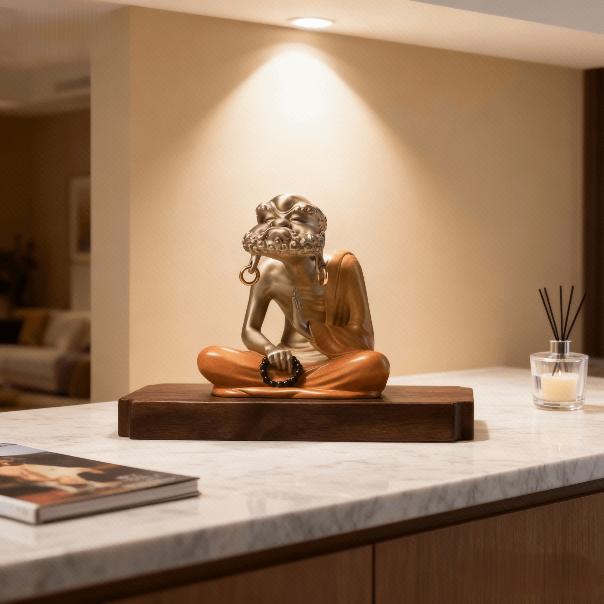 Handcrafted Brass Bodhidharma in Meditation Sculpture – Luxury Zen Decor for Home & Office