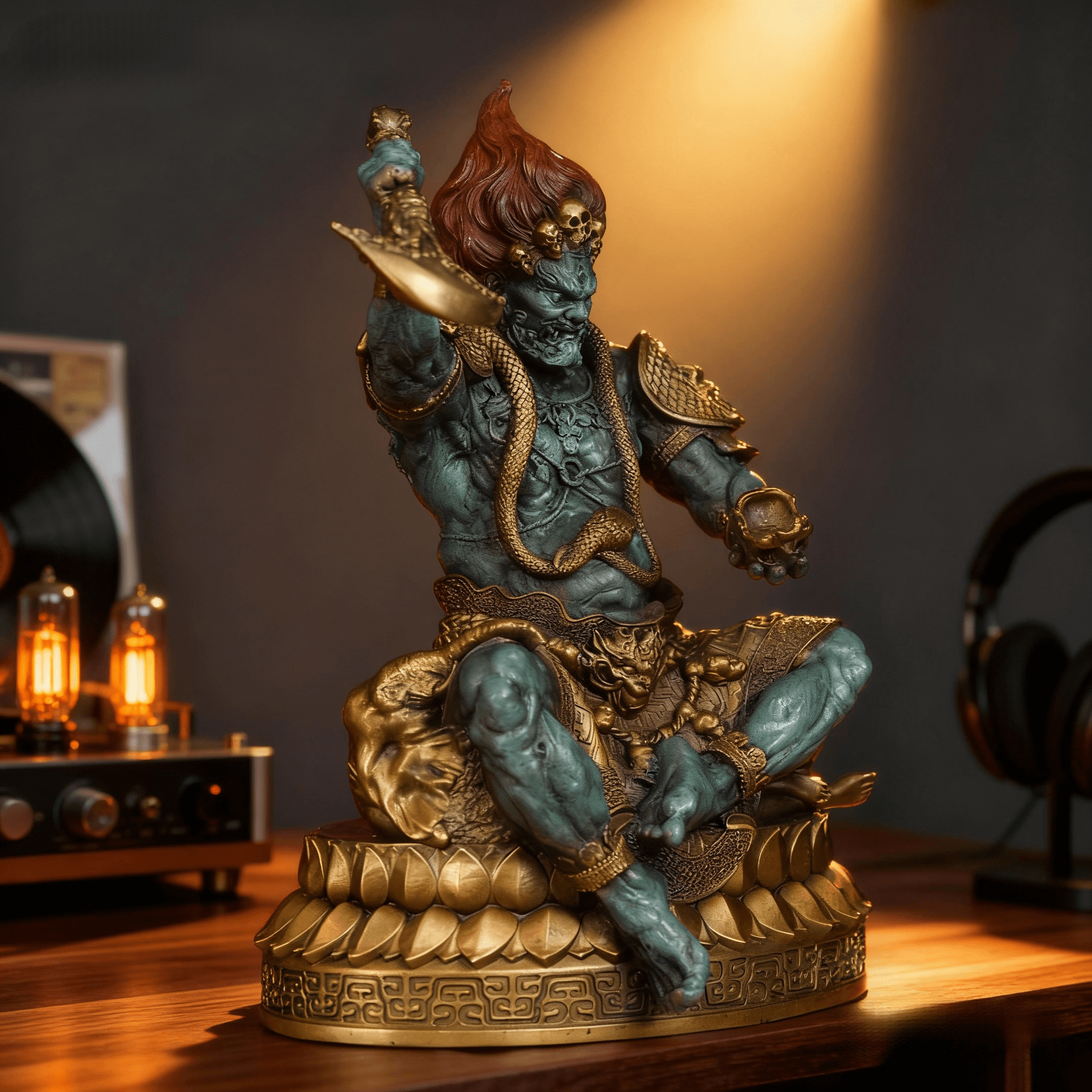 Handcrafted Copper Mahakala Sculpture – Powerful Protector, Good Luck & Positive Energy Decor