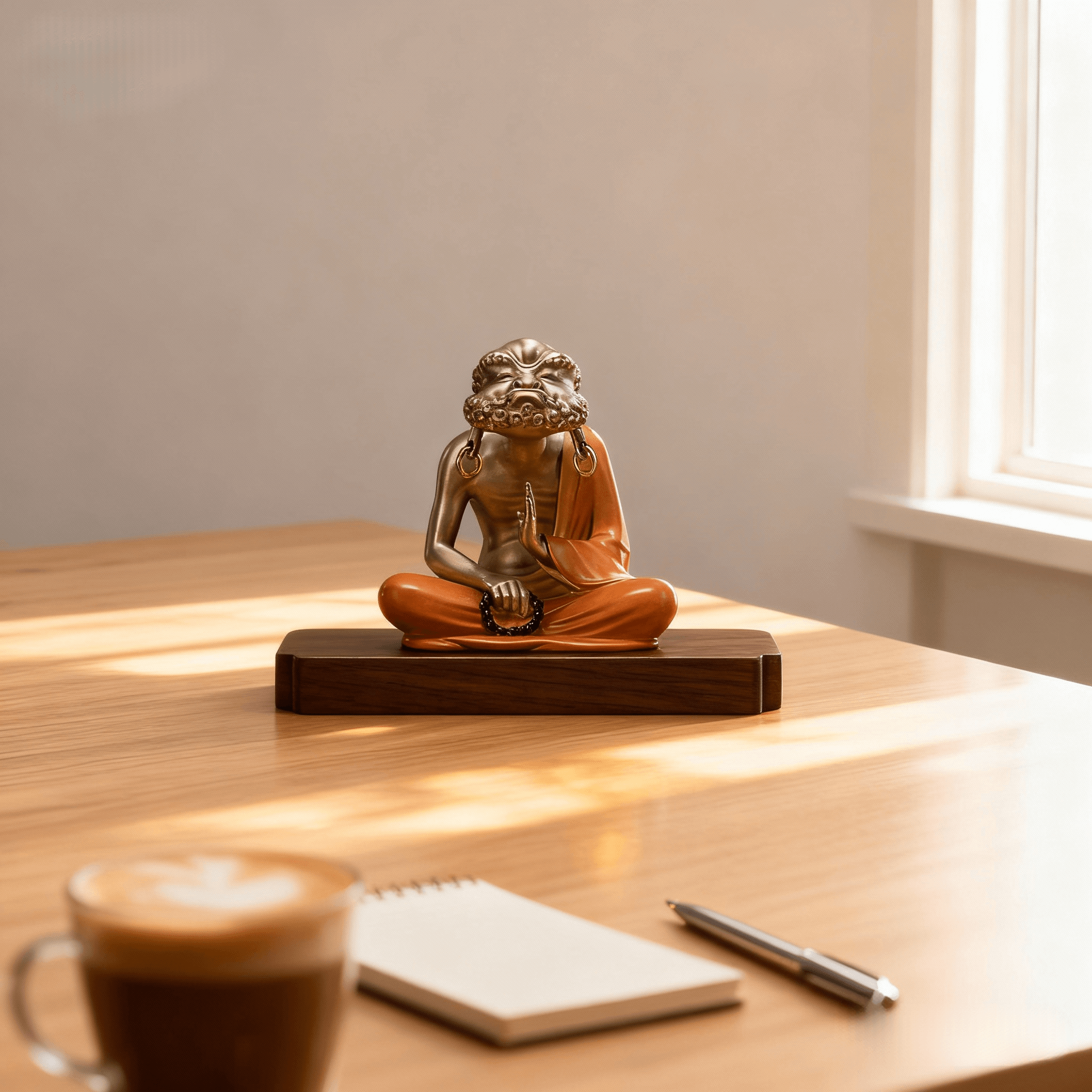 Handcrafted Brass Bodhidharma in Meditation Sculpture – Luxury Zen Decor for Home & Office