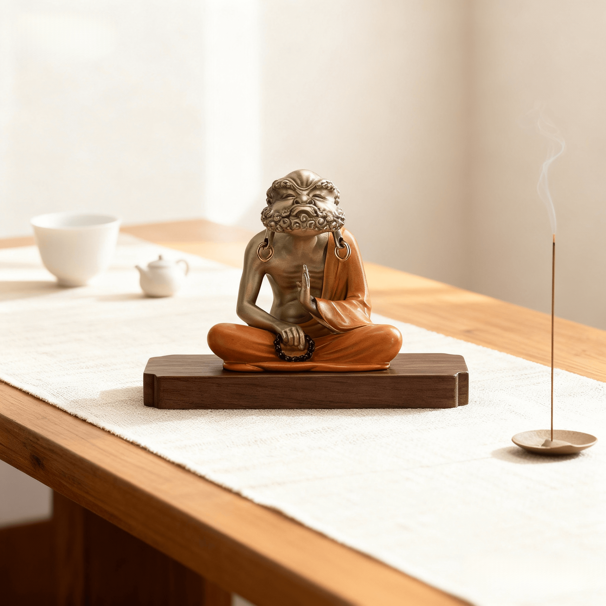 Handcrafted Brass Bodhidharma in Meditation Sculpture – Luxury Zen Decor for Home & Office