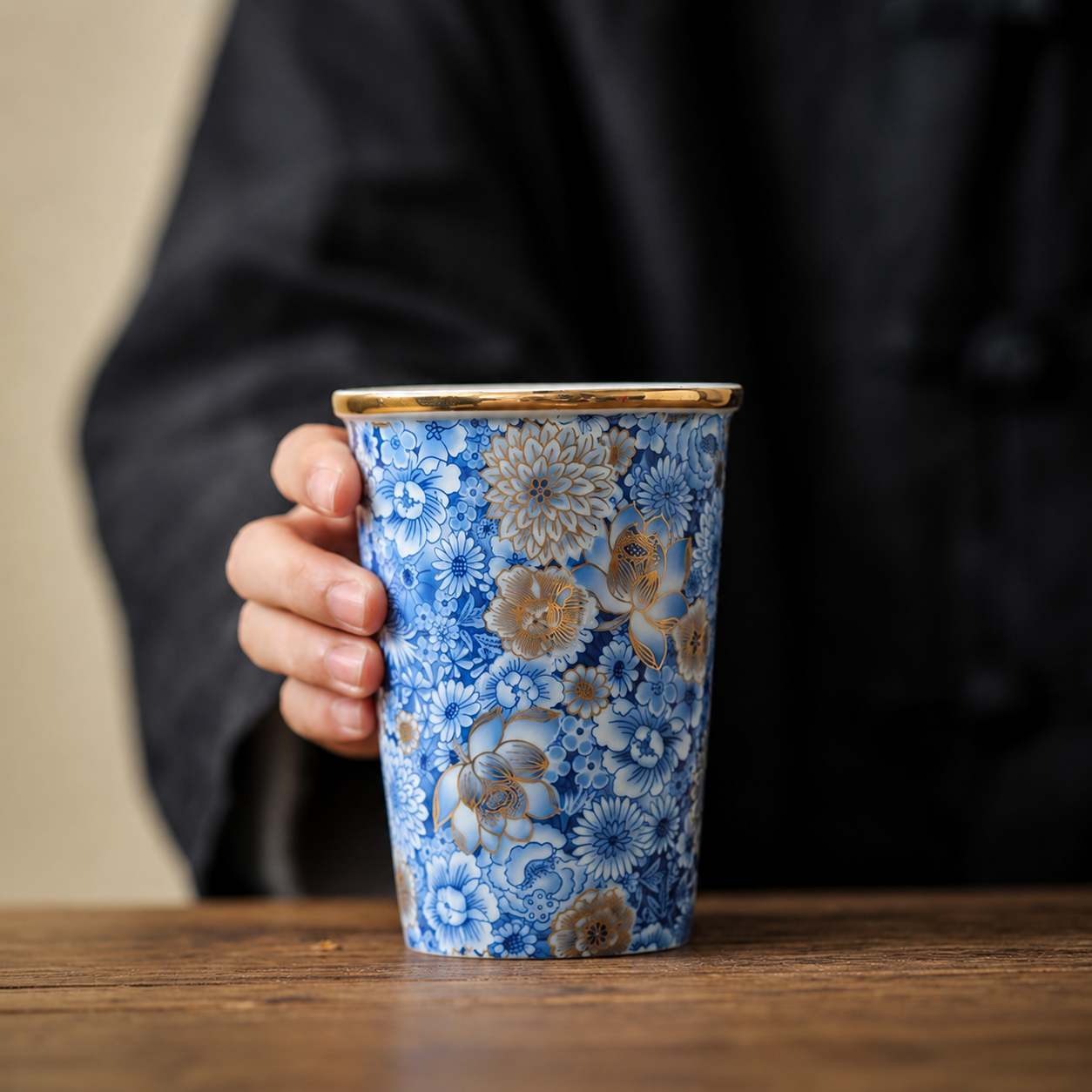 Blue & White Floral Porcelain Tea&coffee Cup with Gold or Silver Accent