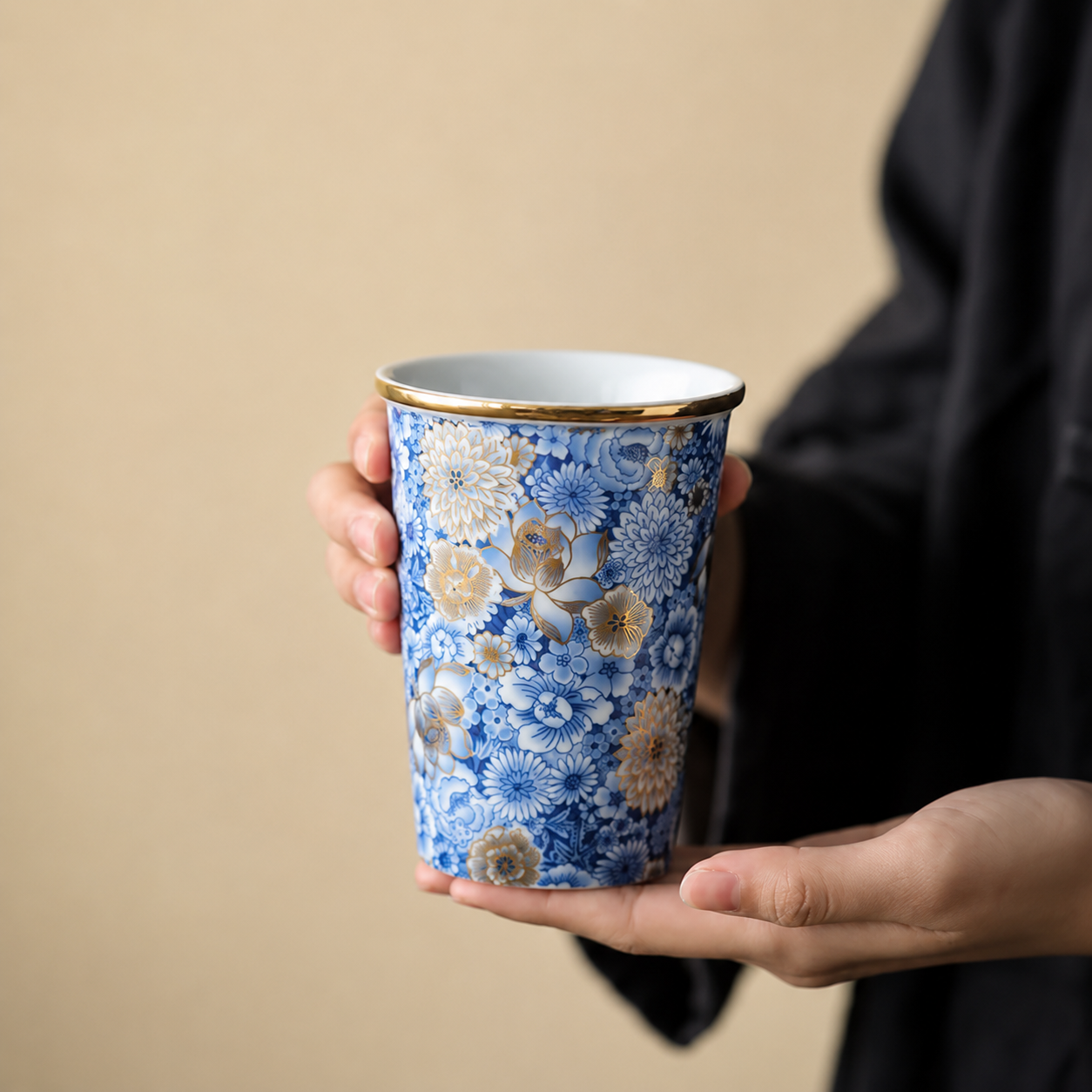 Blue & White Floral Porcelain Tea&coffee Cup with Gold or Silver Accent