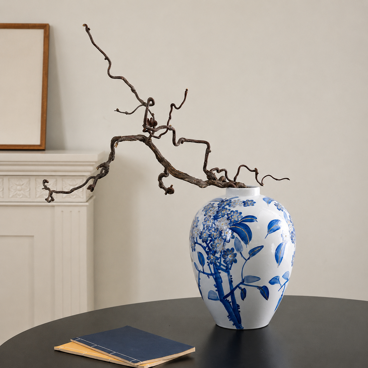 Blue & White Ceramic Vase – Modern Song-Inspired Eastern Floral Vase for Entryway, Living Room & Hotel Decor