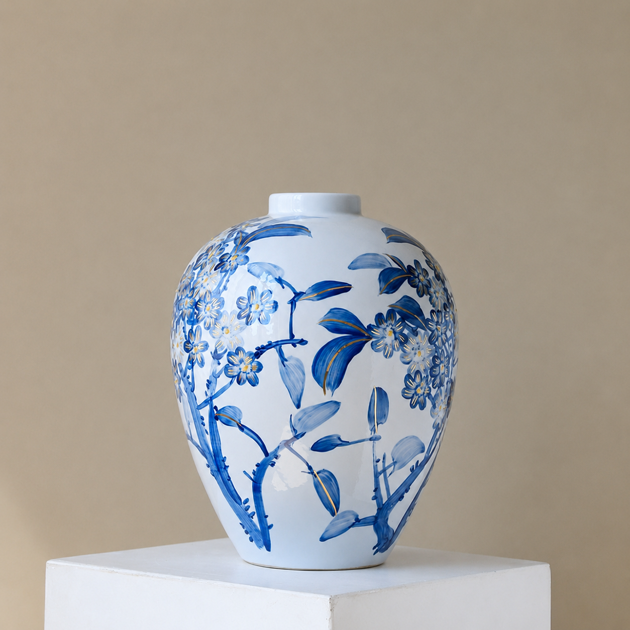 Blue & White Ceramic Vase – Modern Song-Inspired Eastern Floral Vase for Entryway, Living Room & Hotel Decor