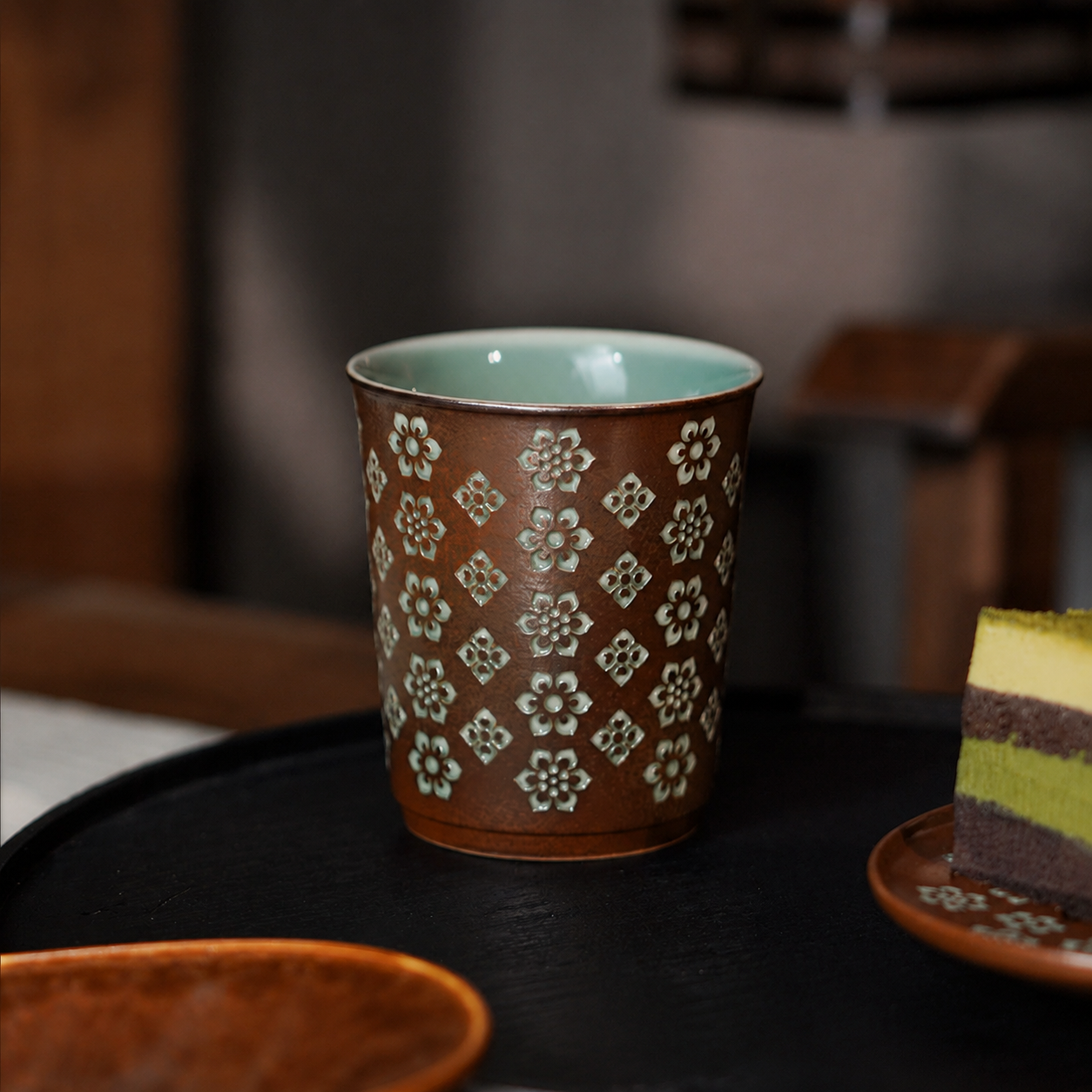 Vintage Baoxiang Floral Relief Longquan Porcelain Mug – Large Ceramic Coffee Cup