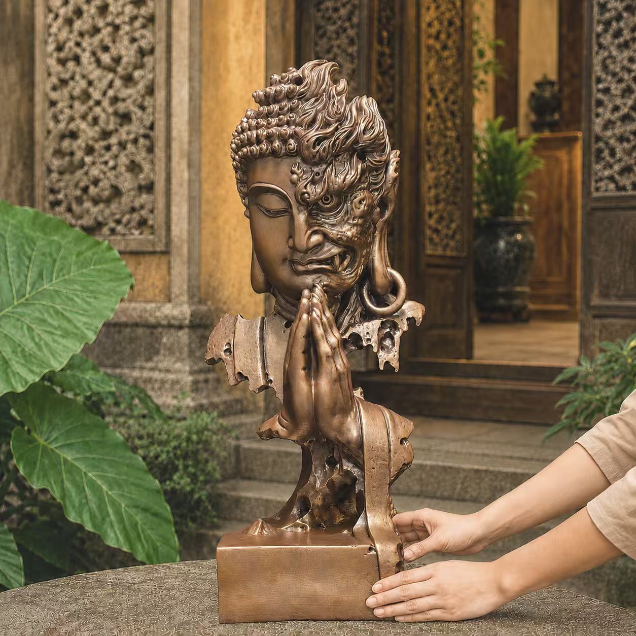 Harmony in Chaos: Peace & Strength Sandstone Sculpture – Grand Edition