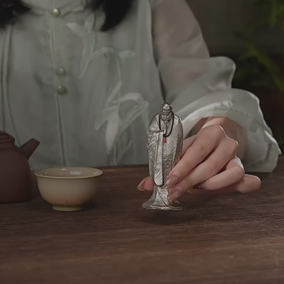 Load video: Handcrafted White Copper Bodhidharma Sculpture – Luxury Zen Decor for Home &amp; Office