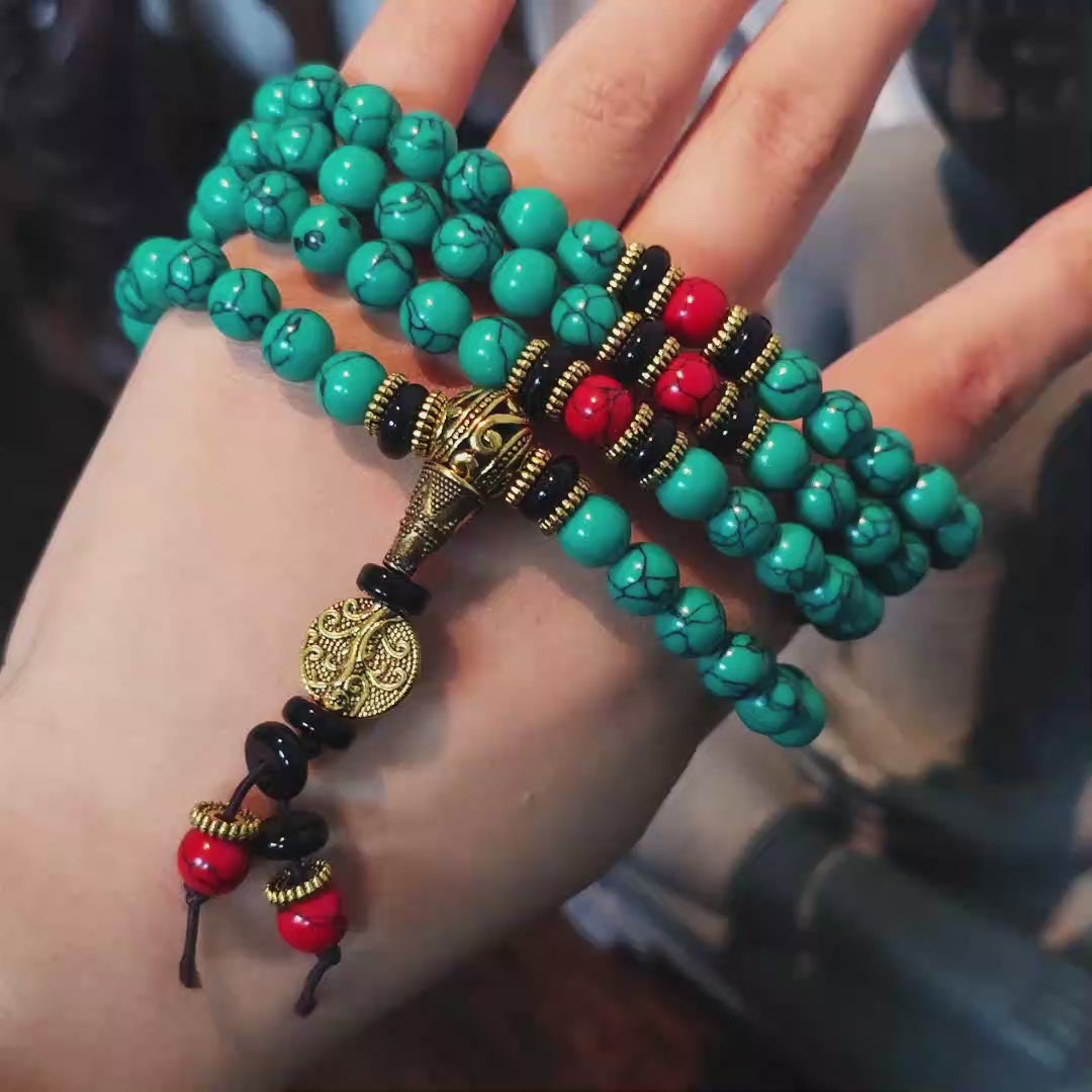 Load video: Tibetan Turquoise Healing 108 Mala Bracelet