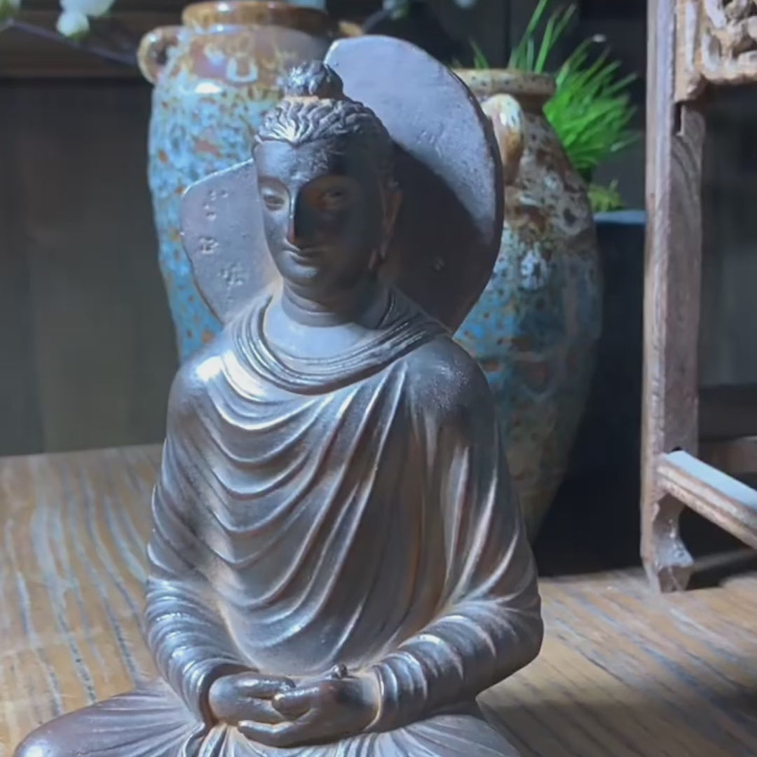 Gandhara Meditating Buddha Seated Statue – Ancient Hellenistic Silk Road Artifact Replica, Premium Historical Master Sculpture