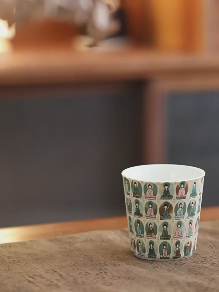Load video: Shaolinmart "Mogao Thousand Faces" Porcelain Master Cup – High-Fire Artisanal Ceramic Tea &amp; Coffee Tumbler