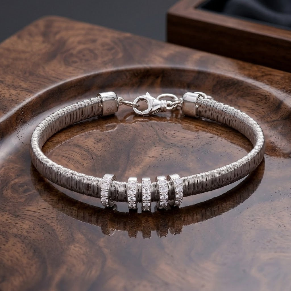 Starry Minimalist Bracelet – Solid 925 Sterling Silver, Brushed Finish, Simple Elegant Jewelry