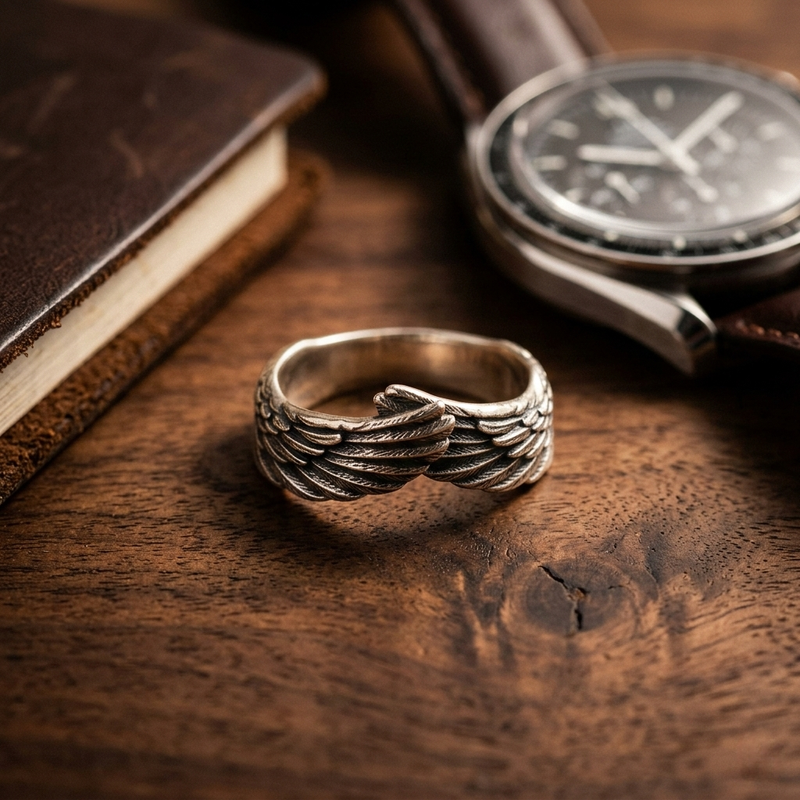 The Guardian's Embrace - White Copper Alloy Wing Ring | Adjustable Protection & Luck Talisman