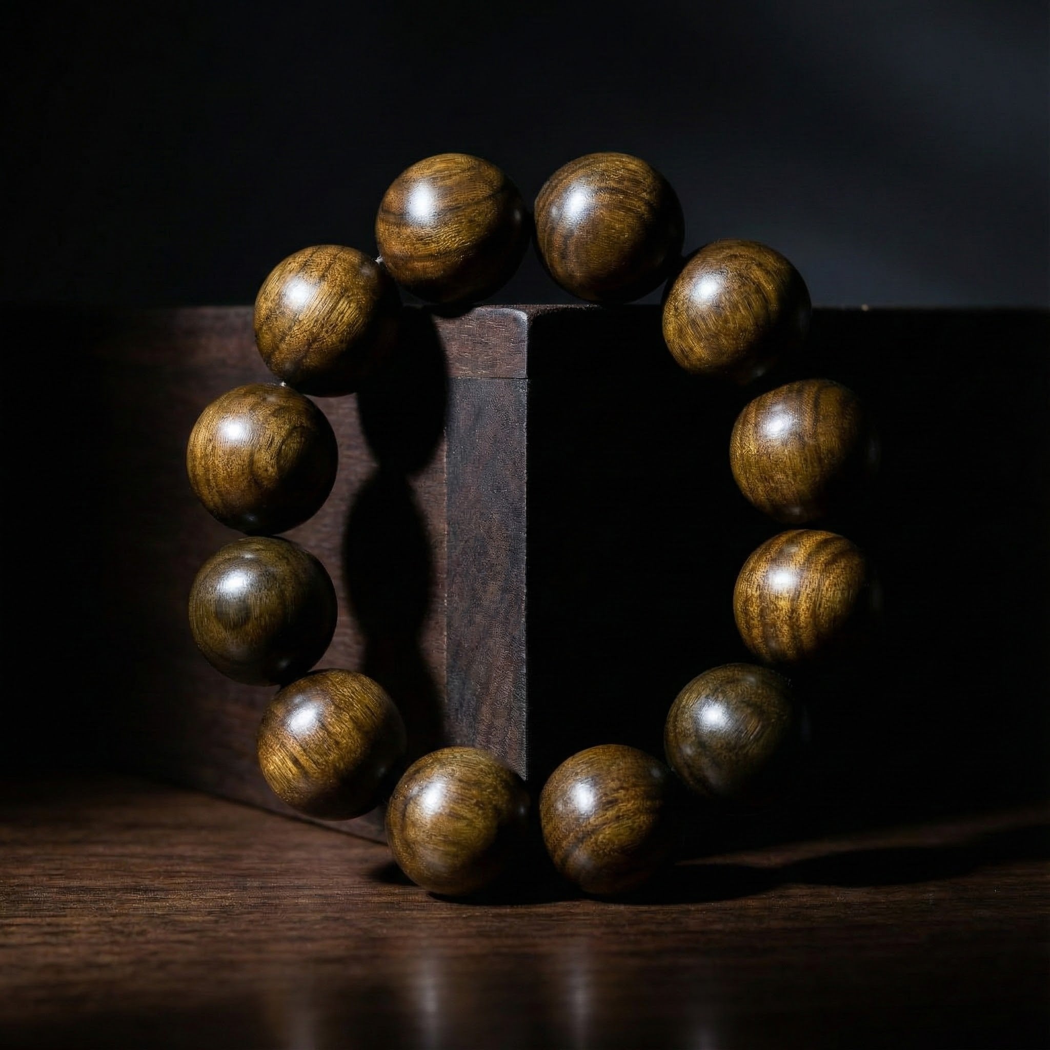 古代水没金糸楠木ブレスレット – 12玉ミニマリスト瞑想ブレスレット（15mm～20mm）