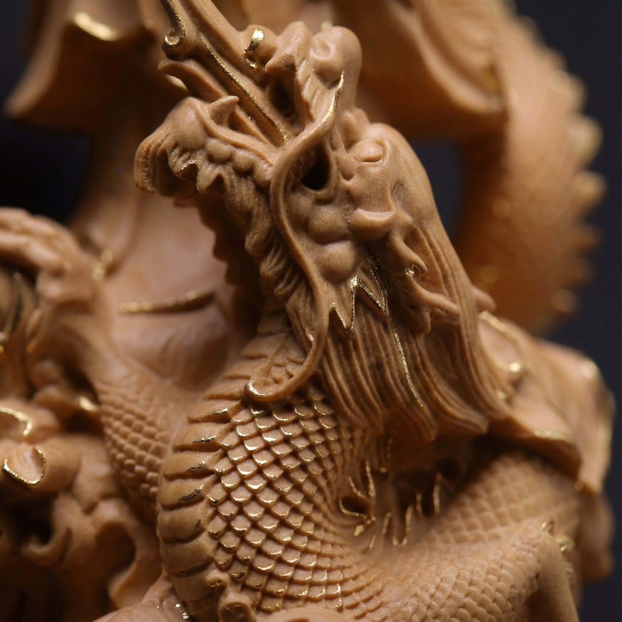 Shaolin Masterwork Series: Rare Boxwood Carving - "The Loong Goddess" (Guan Yin) (Gold painting)